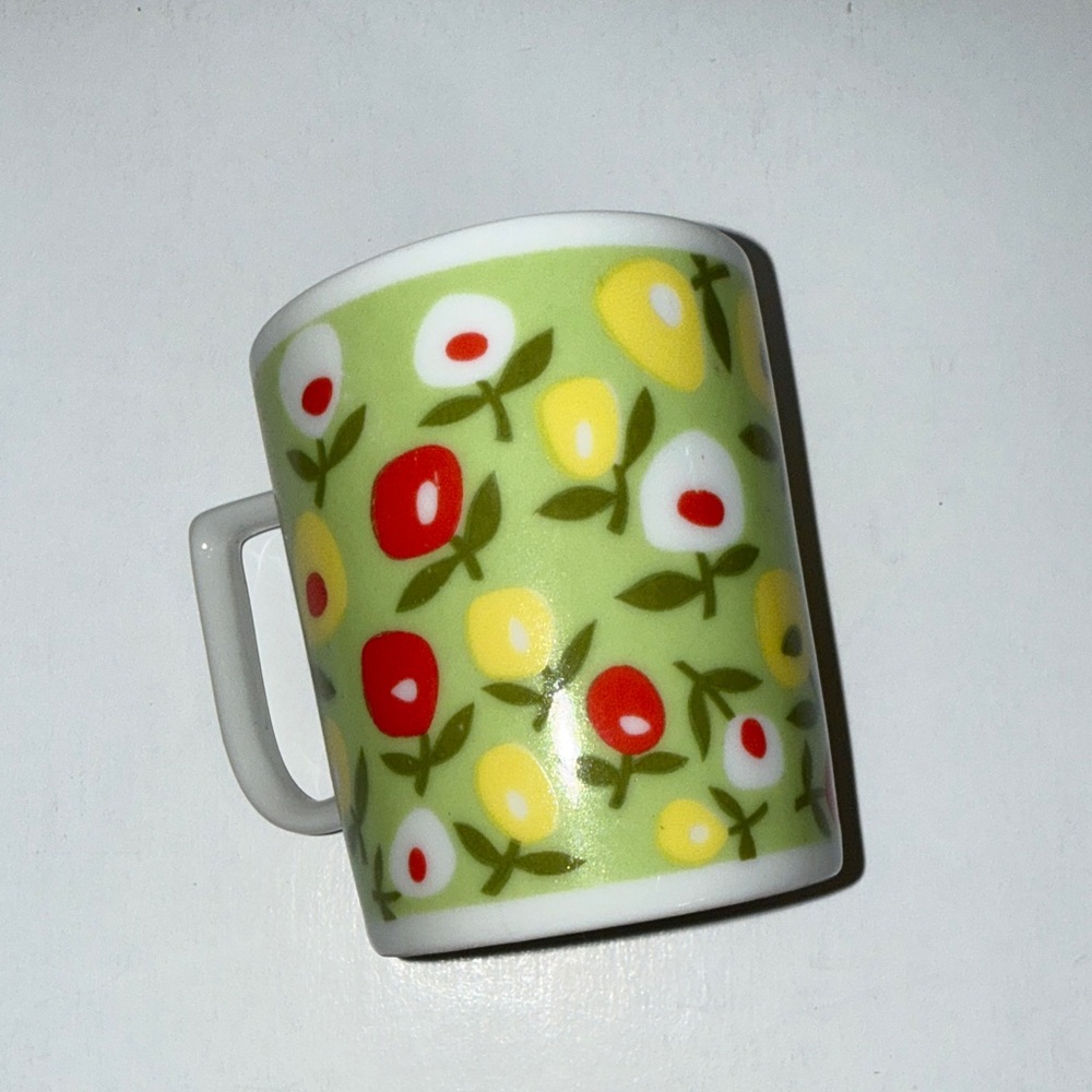 ~ Vintage Mod Japan Fleurette Floral Mug - Green, Red, Yellow 70’s
